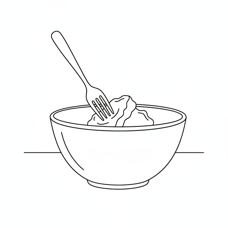 Line drawing: a fork creaming a mound of butter in a mixing bowl