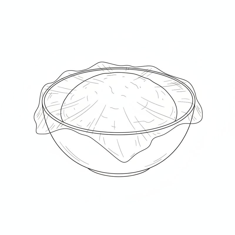 A ball of dough resting in a bowl covered with a sheet of plastic wrap