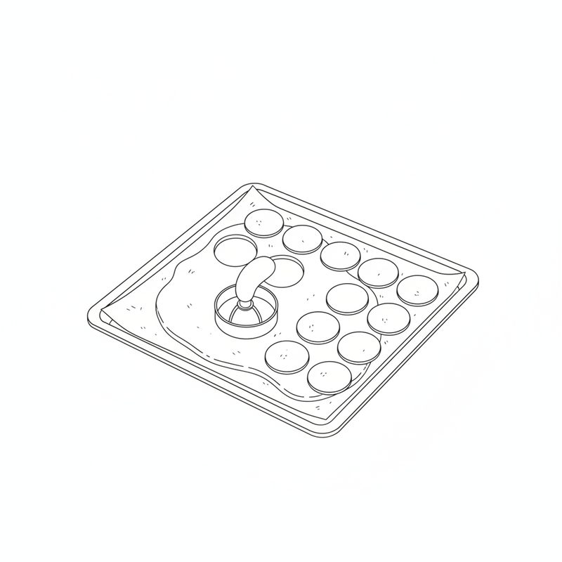Line drawing of a round cutter stamping circles from rolled dough, with cut rounds spaced out on a lined baking sheet