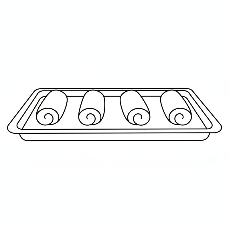 Line drawing of four rolled logs of dough spaced along a rimmed baking sheet