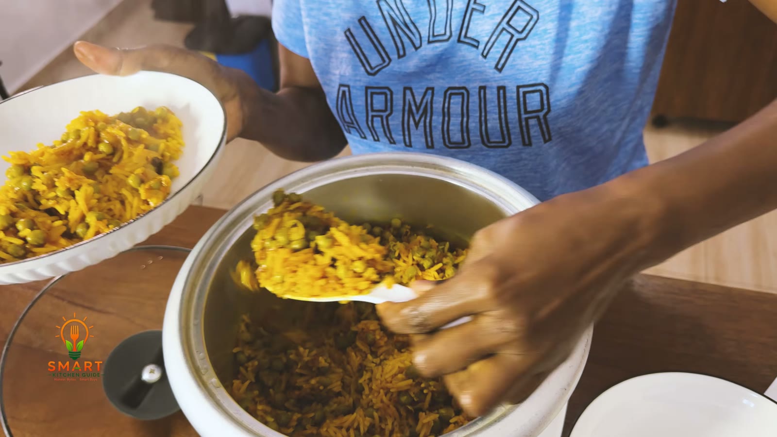 A plate of fluffy yellow vegetable rice cooked in the BLACK+DECKER RC1850