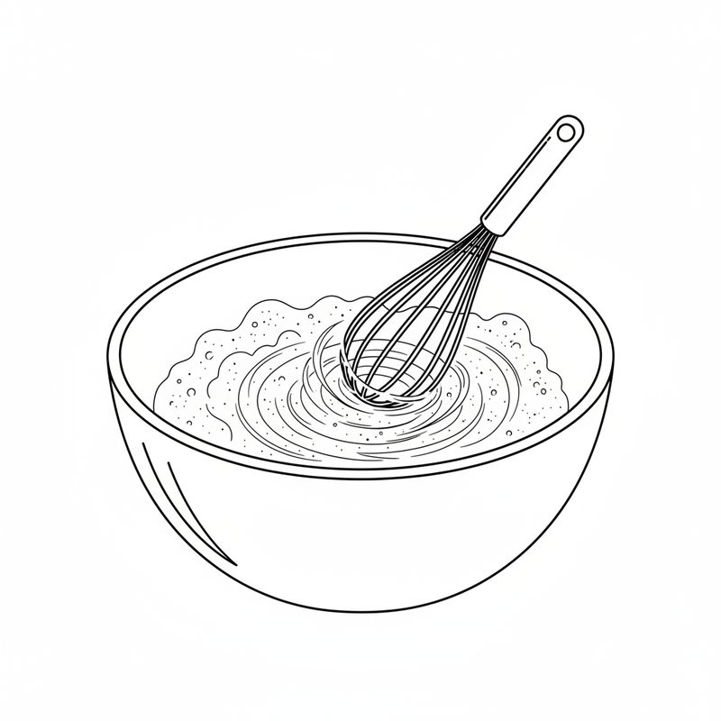 Line drawing of a whisk stirring a bowl of dry flour mixture