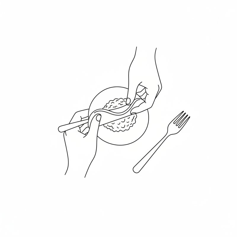 Line drawing of two hands folding a round of pastry over a mound of filling, a fork beside it