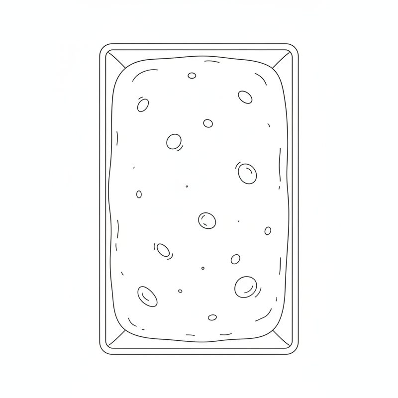 Line drawing from above of a loaf tin of rye dough with small round holes across its surface