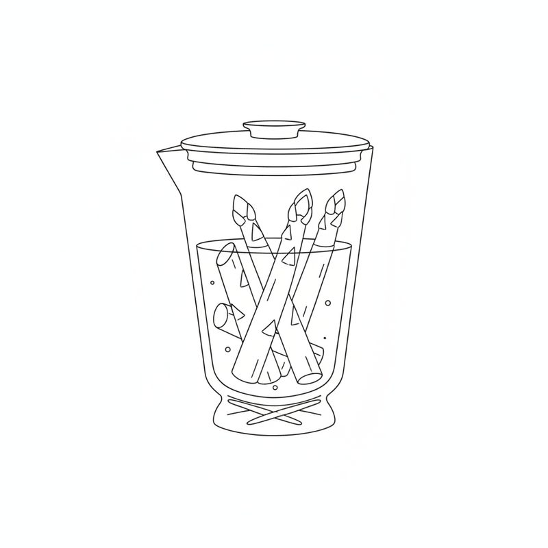 Line drawing of asparagus pieces in liquid inside a lidded blender jug