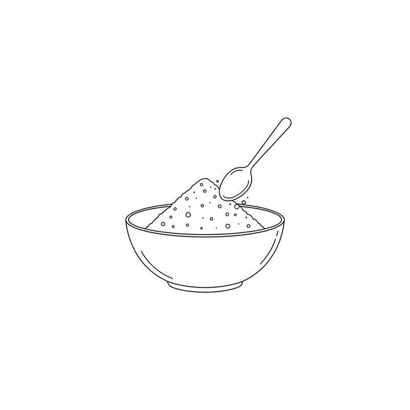 Line drawing of a spoon over a bowl holding a mound of flour mixed with a raising agent