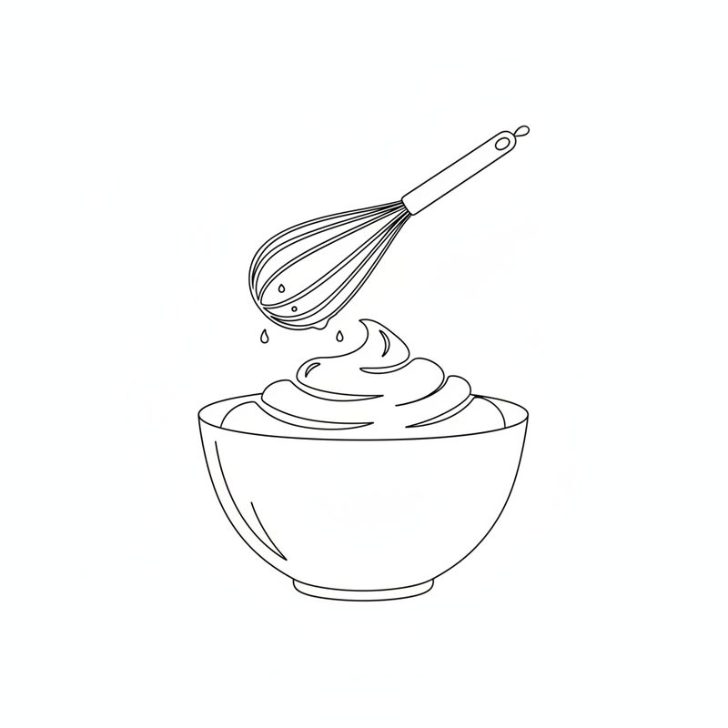 Line drawing of a bowl of softly whipped cream with a whisk lifted above it