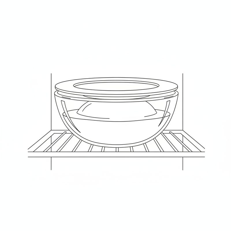 Line drawing of a covered glass bowl of set mousse standing on a refrigerator shelf