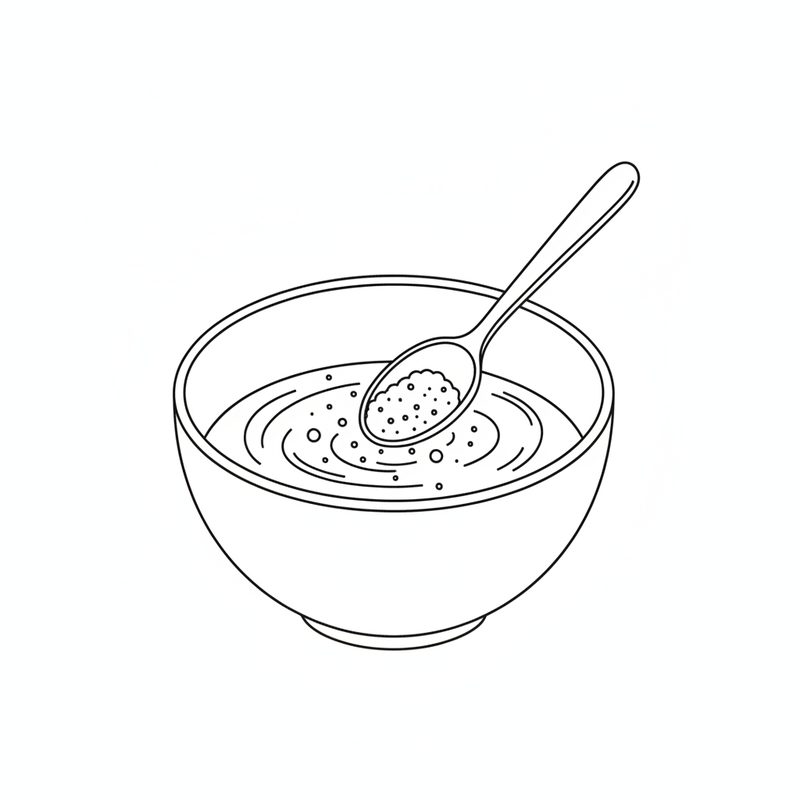 Line drawing of a spoon stirring a sugar-and-vinegar mixture in a round bowl