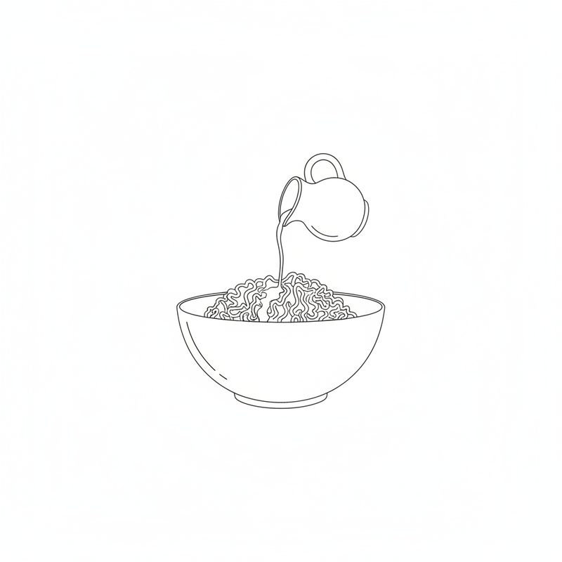 Line drawing of milk being poured from a small jug into a bowl of minced meat