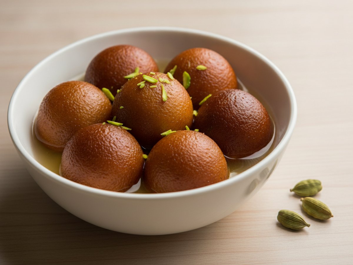Gulab Jamun (Milk-Dough Dumplings in Rose Syrup)