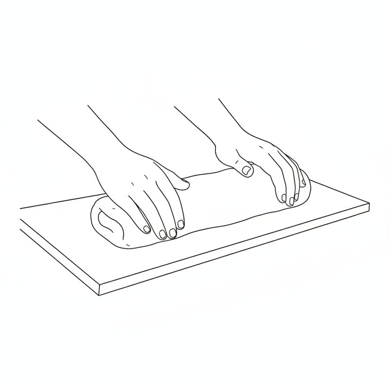 Line drawing of two hands pressing a smooth log of dough on a wooden board