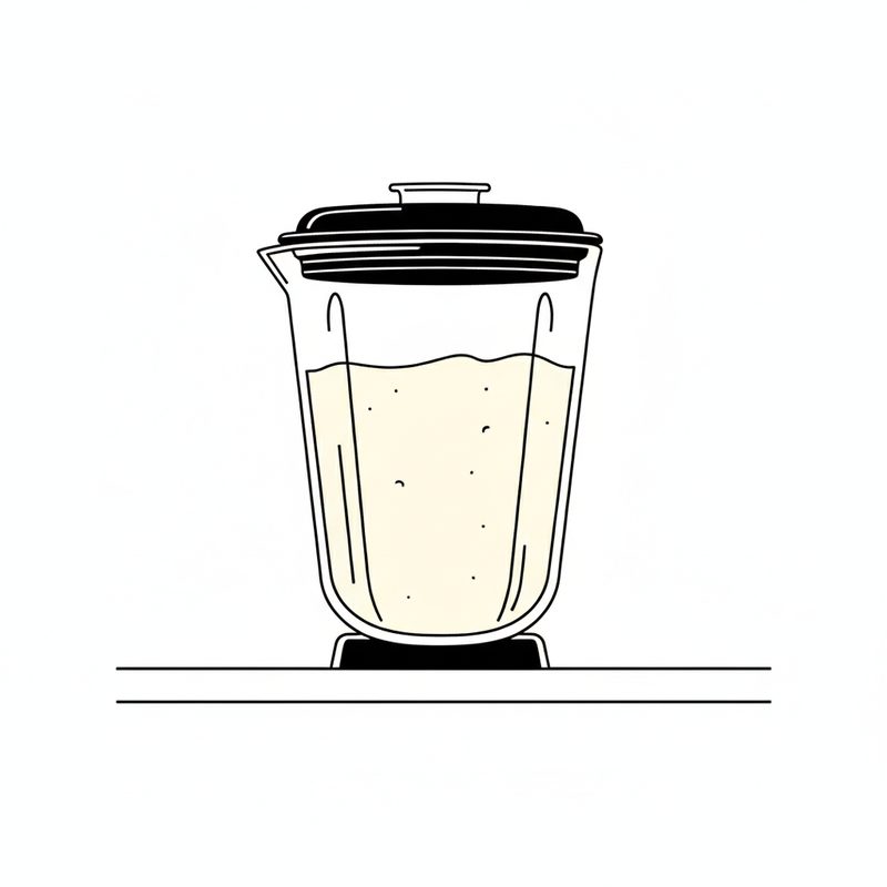 Line drawing of a lidded blender jar filled with a smooth pale mixture