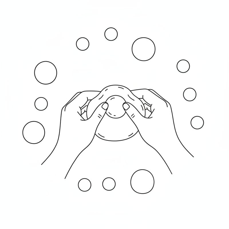 Line drawing of two hands closing a round of dough around a ball of filling, with small balls of dough scattered around