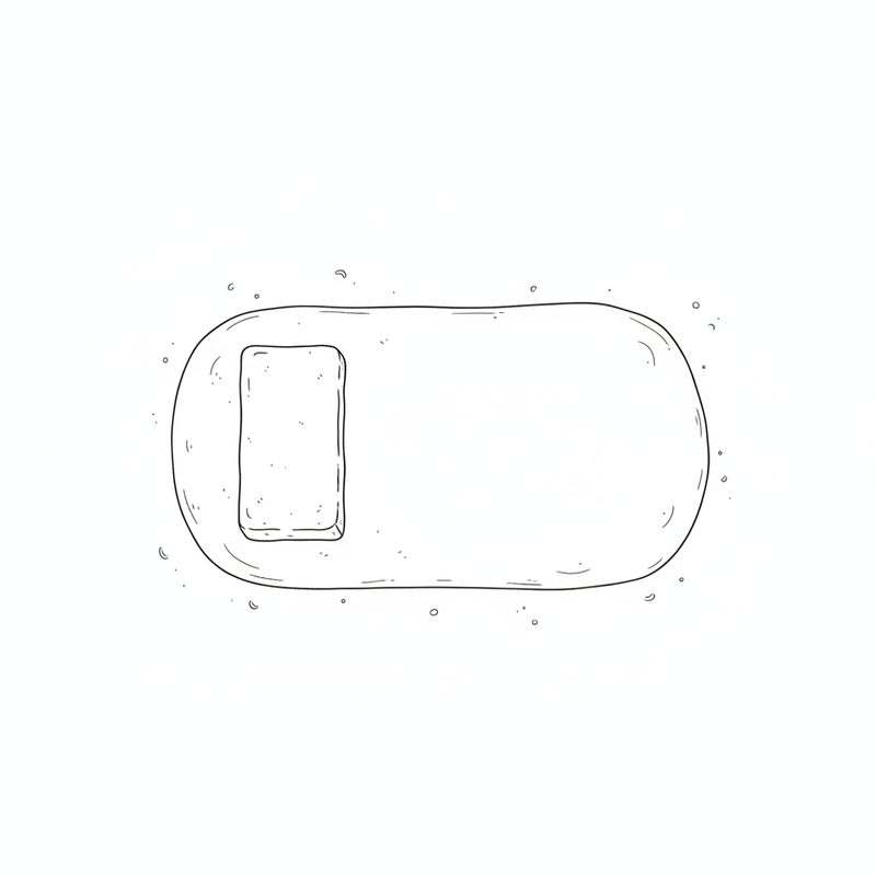 Line drawing of a rounded rectangle of rolled dough on a floured counter with a flat slab of butter laid at one end