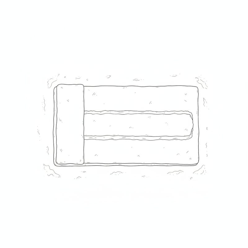 Line drawing from above of a rectangle of pastry dough with a band of filling spread lengthways down the middle and one end folded over